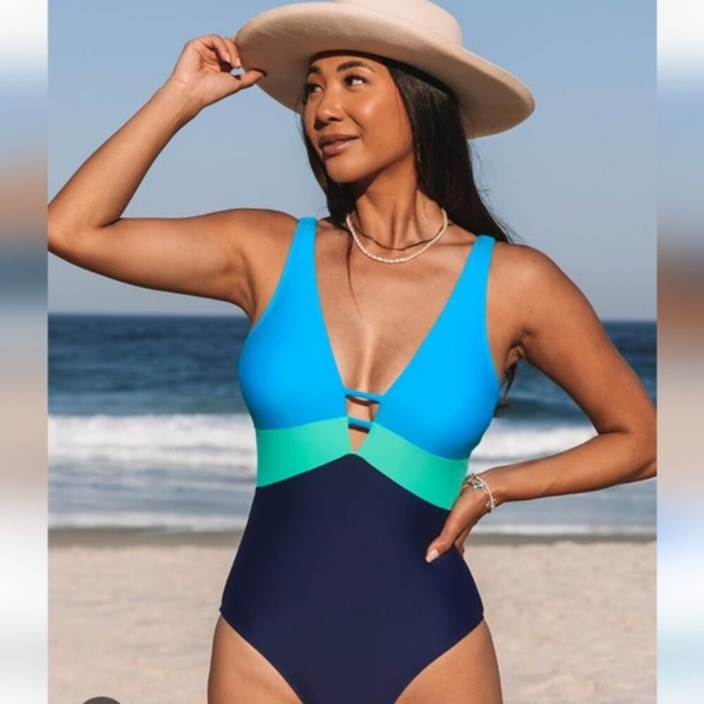 New CUPSHE  Color Block One Piece Swimsuit Bathing Suit